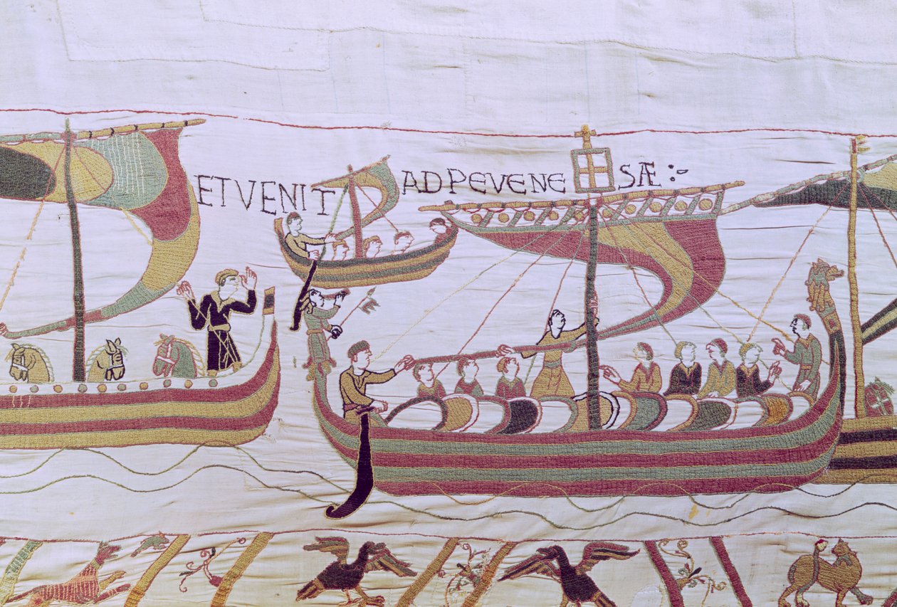 Vévoda William a normanská invazní flotila překročí kanál Bayeux Tapestry od Unbekannt Unbekannt