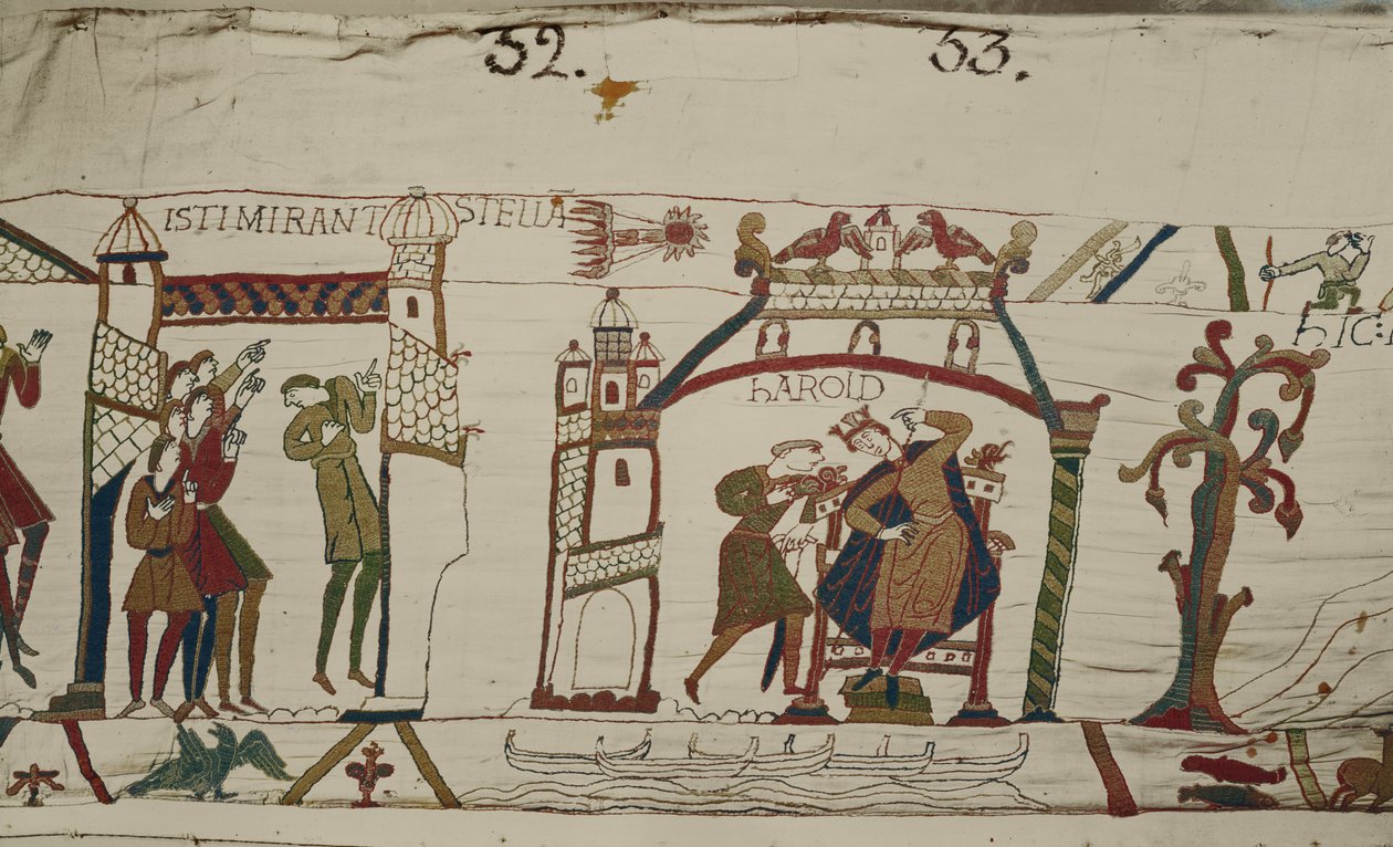 Halleyova kometa a Harold dostávají špatné zprávy, Bayeux Tapestry od Unbekannt Unbekannt