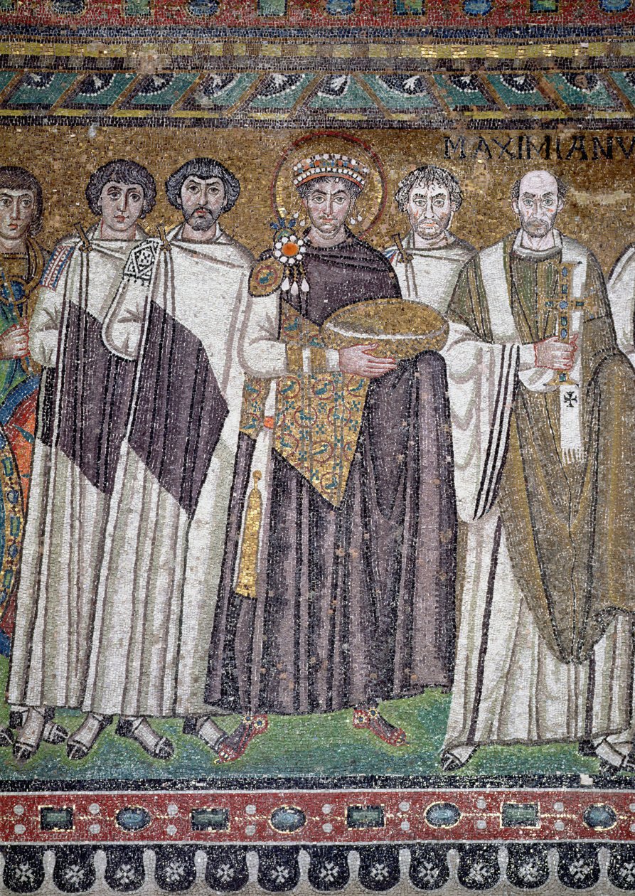 Justinián I. a jeho družina, detail císaře, kolem roku 547 našeho letopočtu od Unbekannt Unbekannt