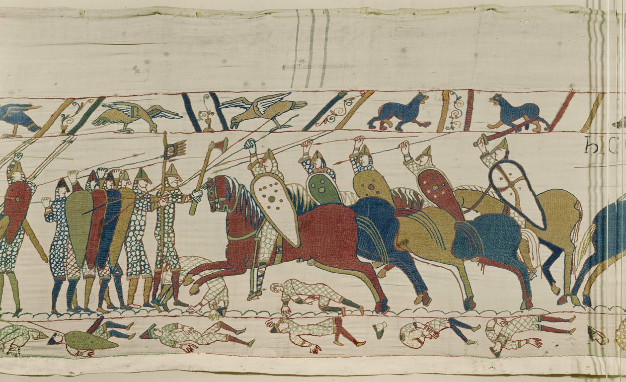 Anglická štítová zeď je napadena a je spojena bitva, Bayeux Tapestry od Unbekannt Unbekannt