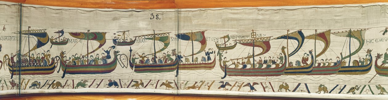 Normanská invazní flotila překračuje kanál Bayeux Tapestry od Unbekannt Unbekannt