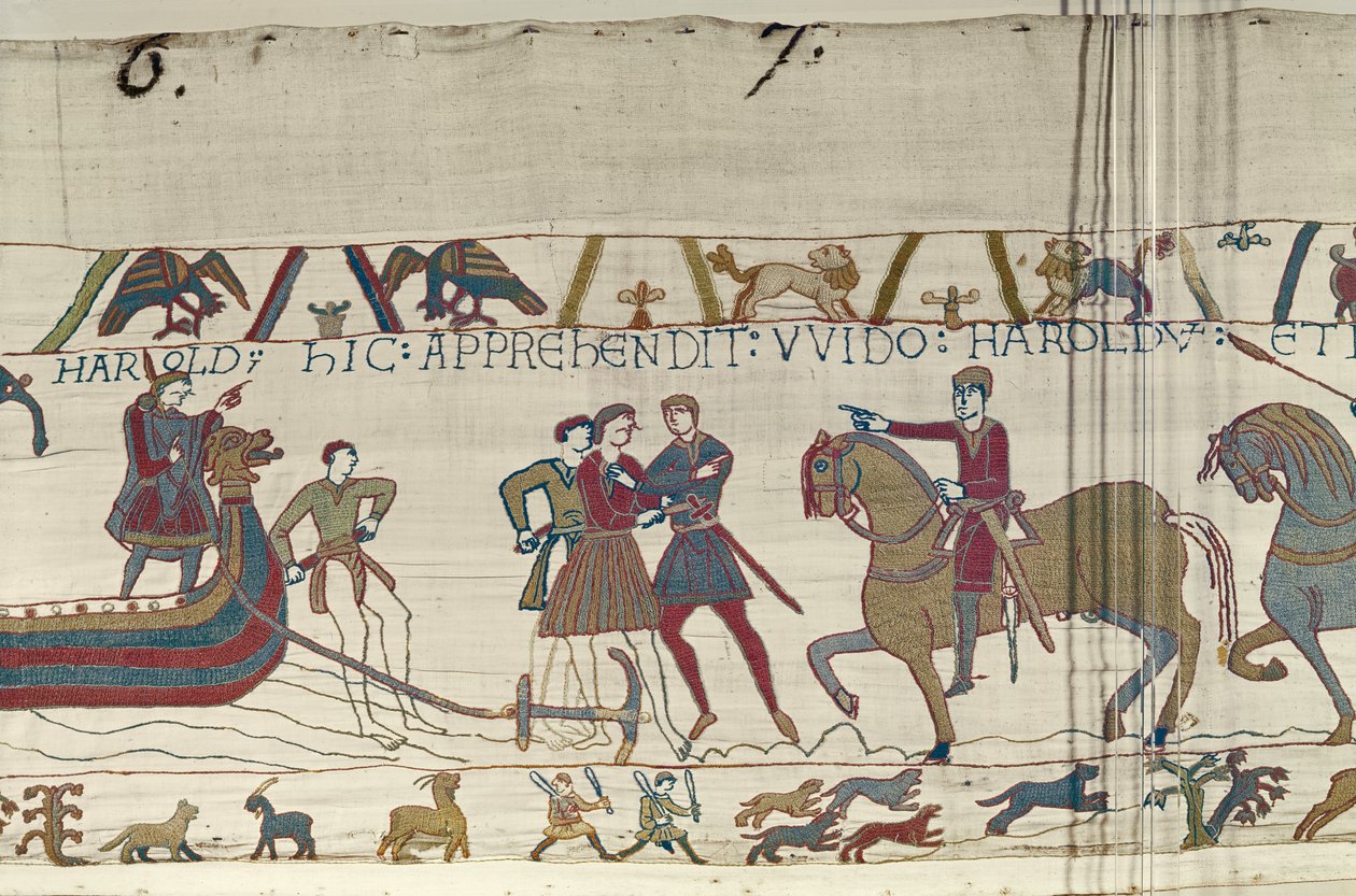 Hrabě Guy z Ponthieu se zmocní Harolda, když přistává v Normandii, Bayeux Tapestry od Unbekannt Unbekannt