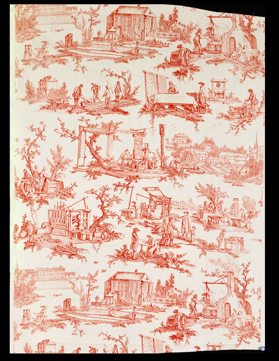Toile de Jouy, ilustrující procesy výroby bavlny, navrhl Christophe Huet, Francouz, 1783 od Unbekannt Unbekannt
