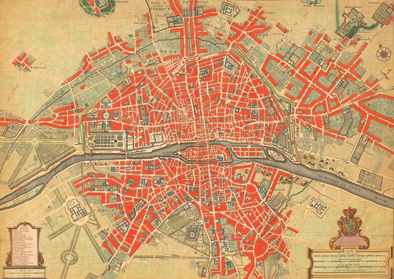 Mapa Paříže z 18. století. (tisk) od Unbekannter Künstler