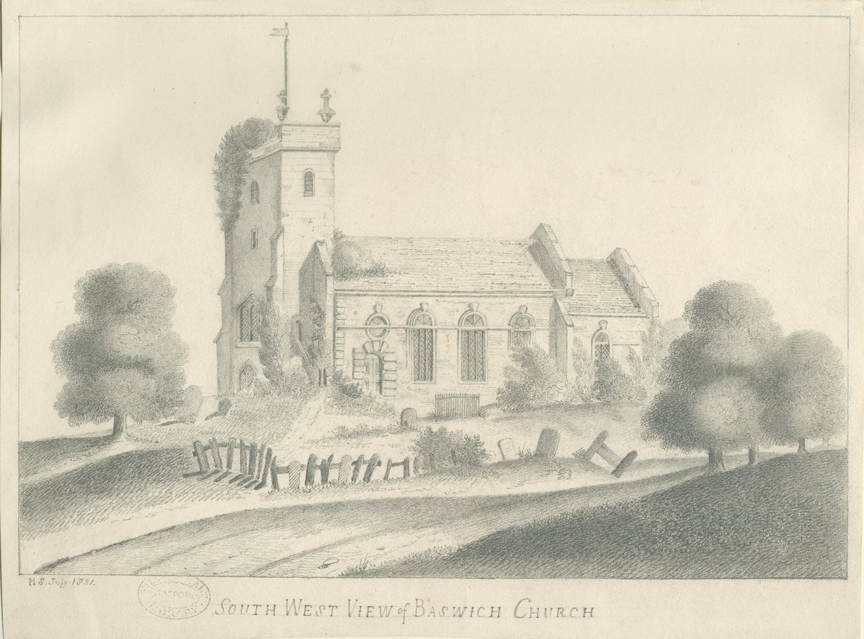 Baswich Church: kresba tužkou, červenec 1831 od Unbekannt