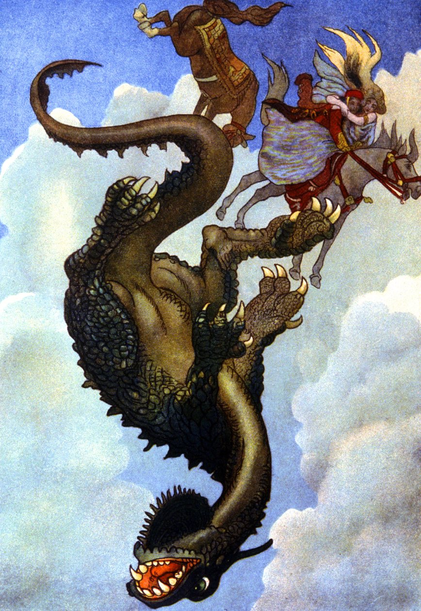 Pár bojující s drakem, asi 1910 (ilustrace) od Unbekannter Künstler
