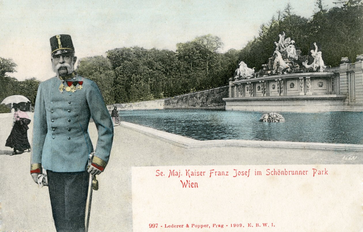 Císař František Josef v zámeckém parku Schönbrunn od Unbekannter Künstler