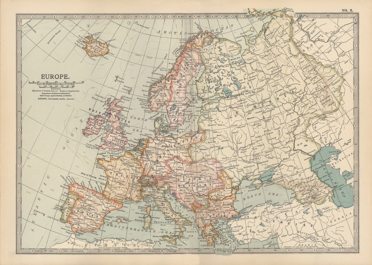 Mapa Evropy, kolem roku 1900 (rytina) od Unbekannter Künstler