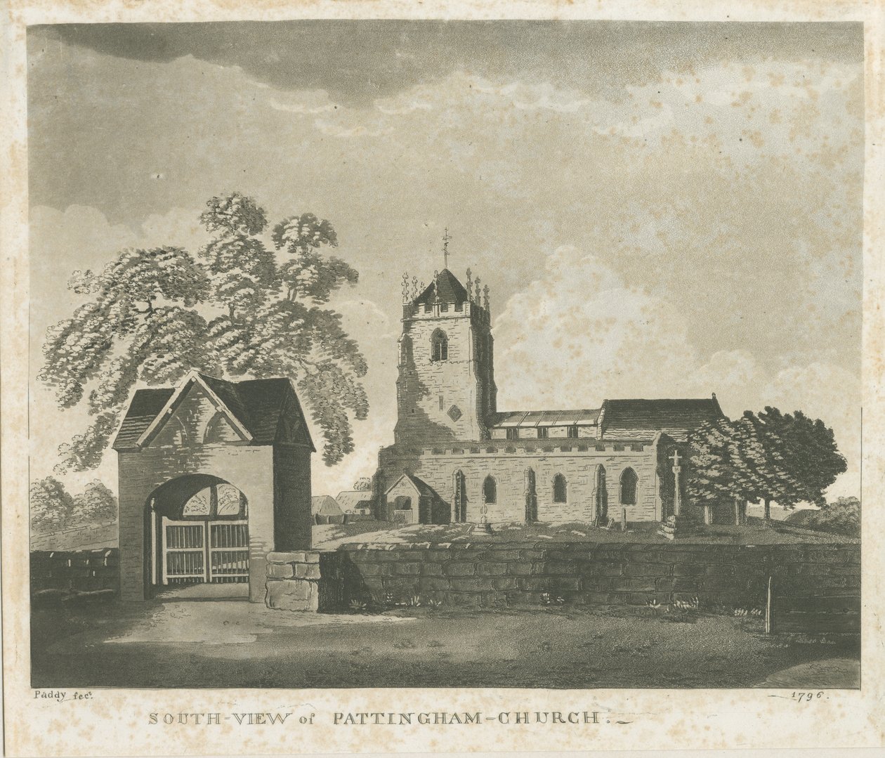 Pattingham Church: rytina akvatinty, 1796 od Unbekannt