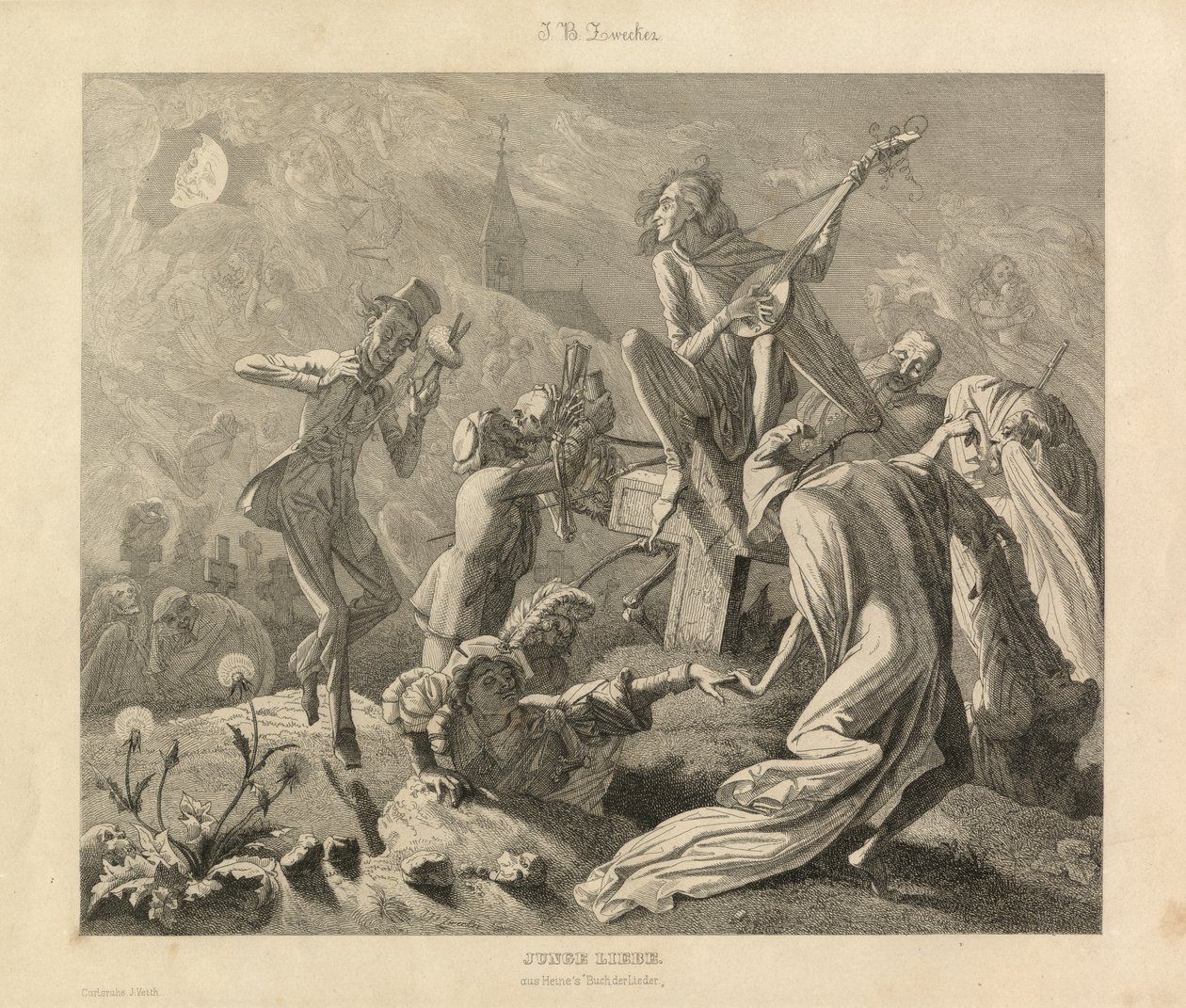 Mladá láska, Karlsruhe, kolem roku 1850 (rytina) od Unbekannter Künstler