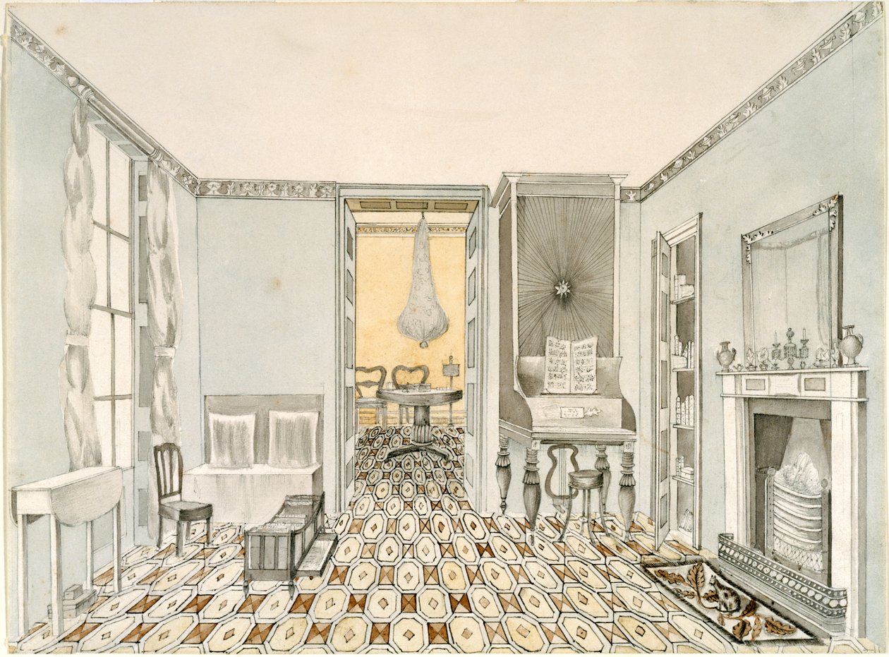 Pohled na kreslírnu, cca 1835-40 (tužka, inkoust a wc na papíře) od Unbekannt Unbekannt