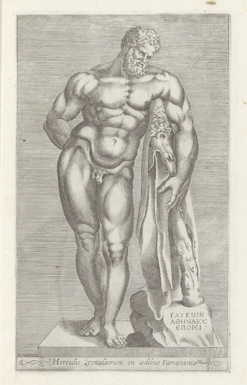 Socha Herkula Hercules Farnese Socha Herkula ve farnéském paláci (titul na předmětu) Starožitné sochy v Římě (název série) Ikony starověkých soch města Říma, které jsou vidět na veřejných místech (název série) od Unknown