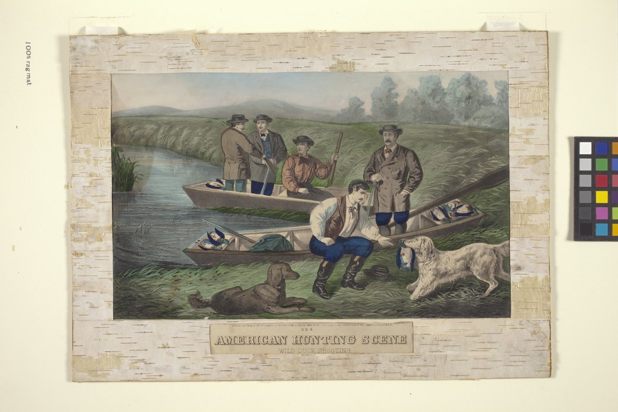 Americká lovecká scéna (ručně kolorovaná litografie) od Unknown artist