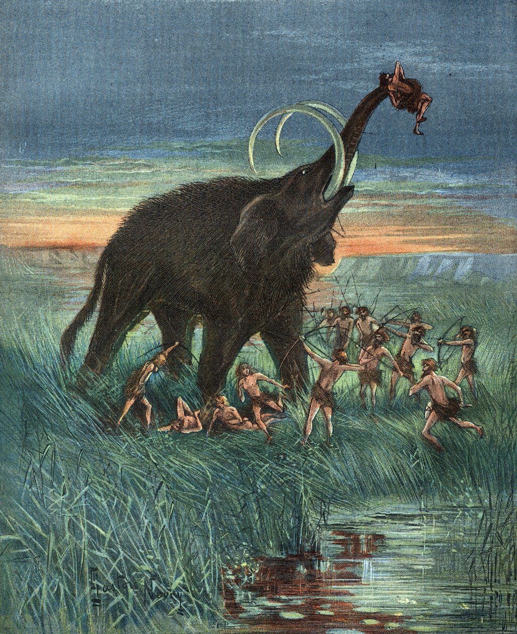 Scéna lovu mamutů, doba kamenná. od Unknown artist