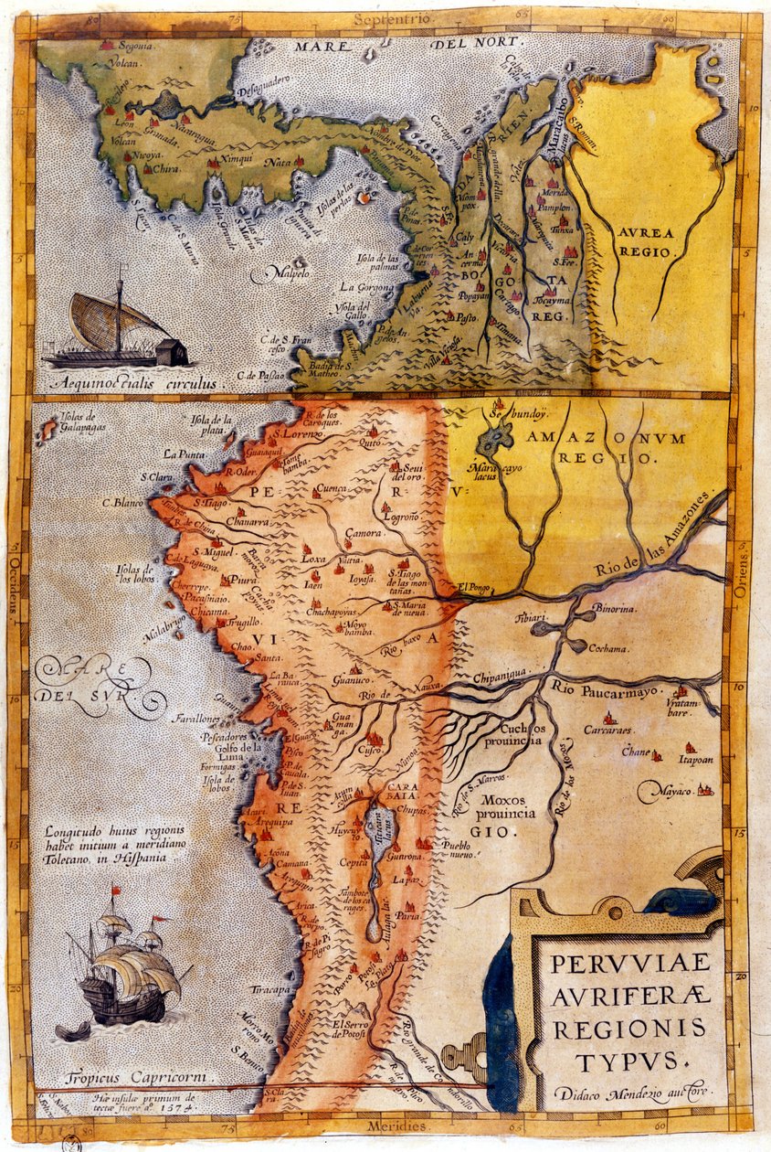 Mapa Kolumbie a Peru. 1590. od Unknown artist