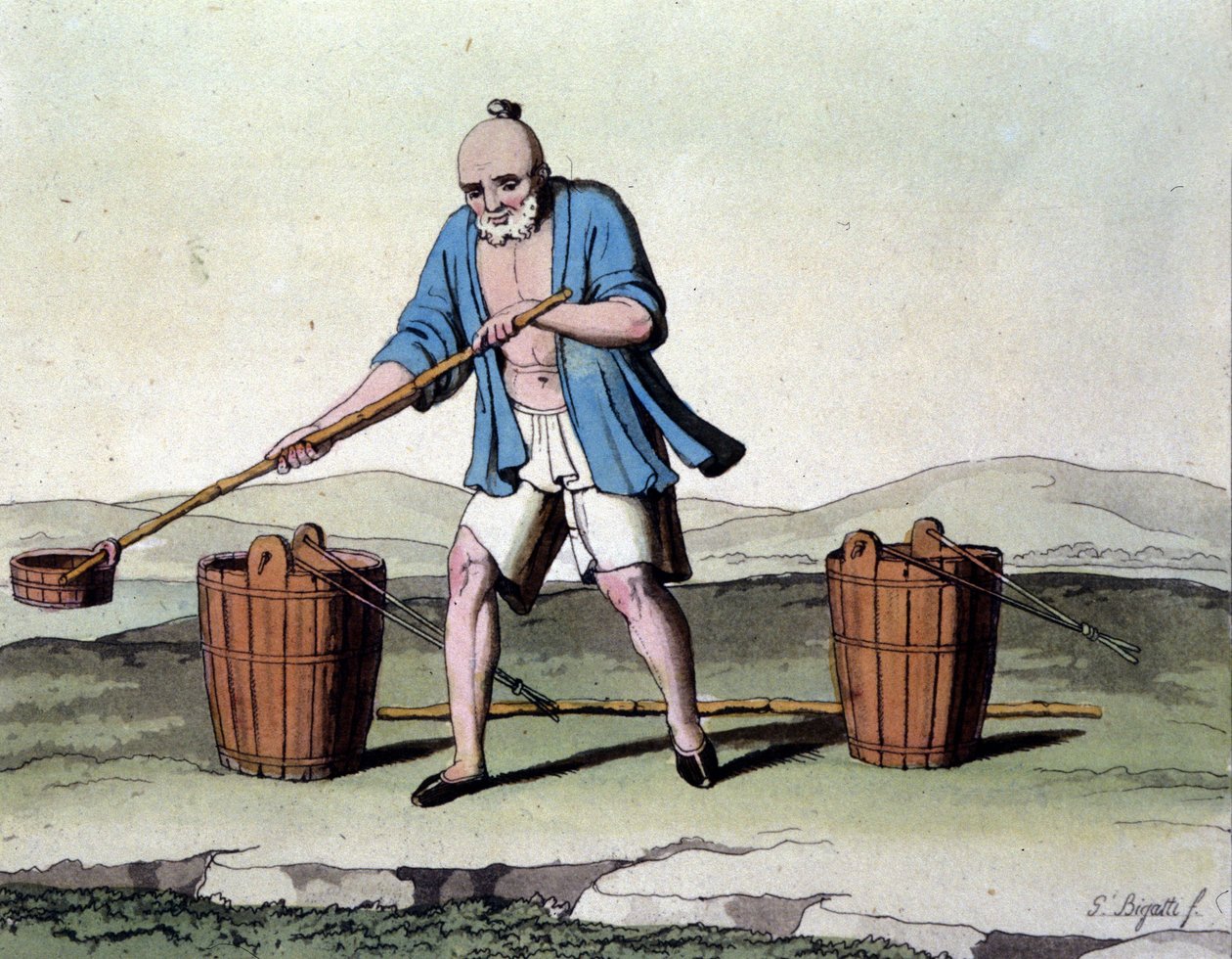 Pěstování rýže v Číně. tisk z 19. století. od Unknown artist