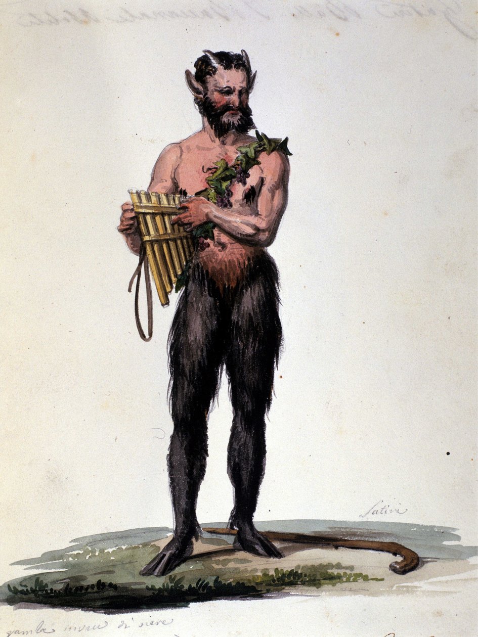 Satyra a hudba. 19. století rytina. od Unknown artist