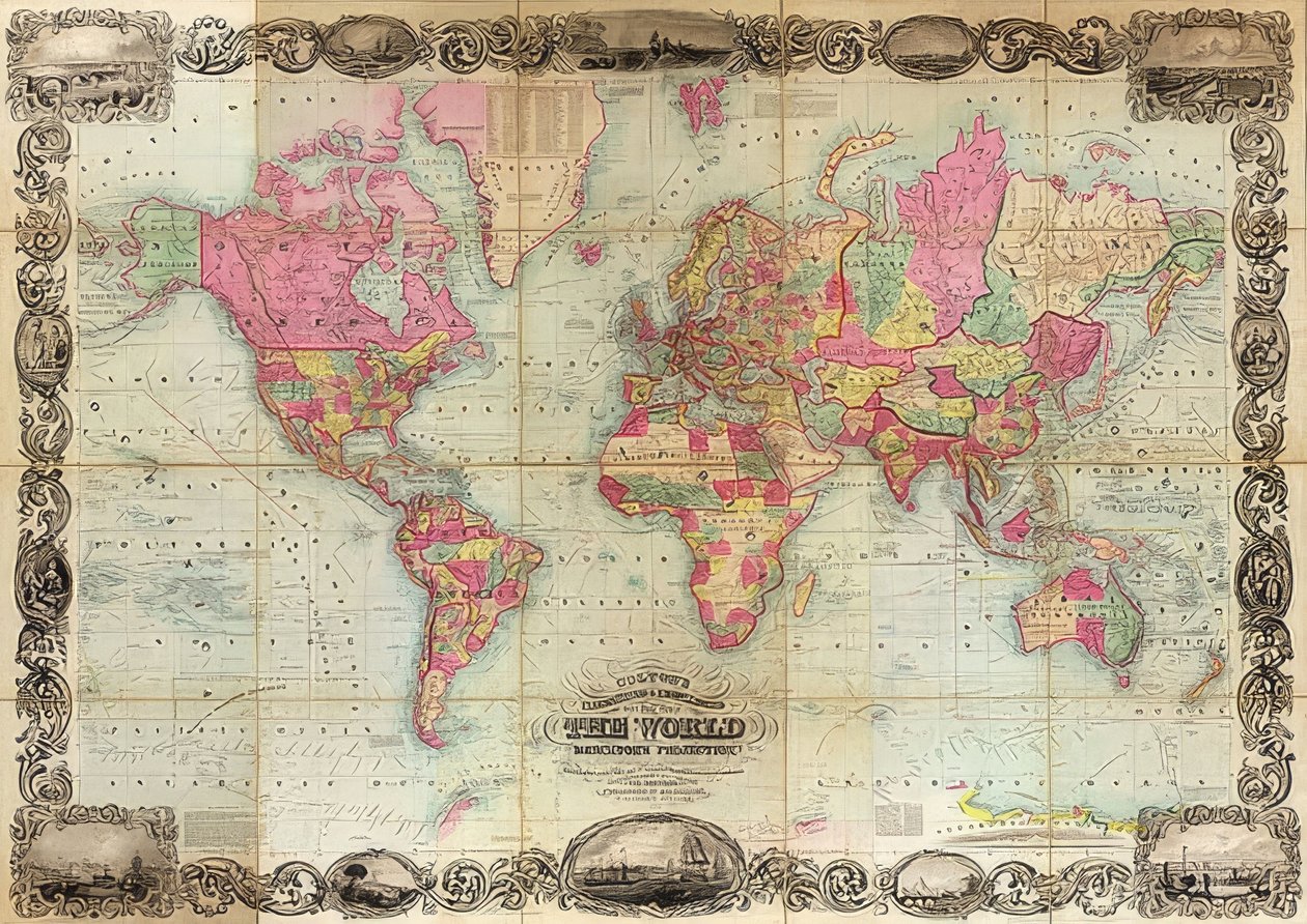 Mapa světa v projekci Mercator. 1854 od Unknown