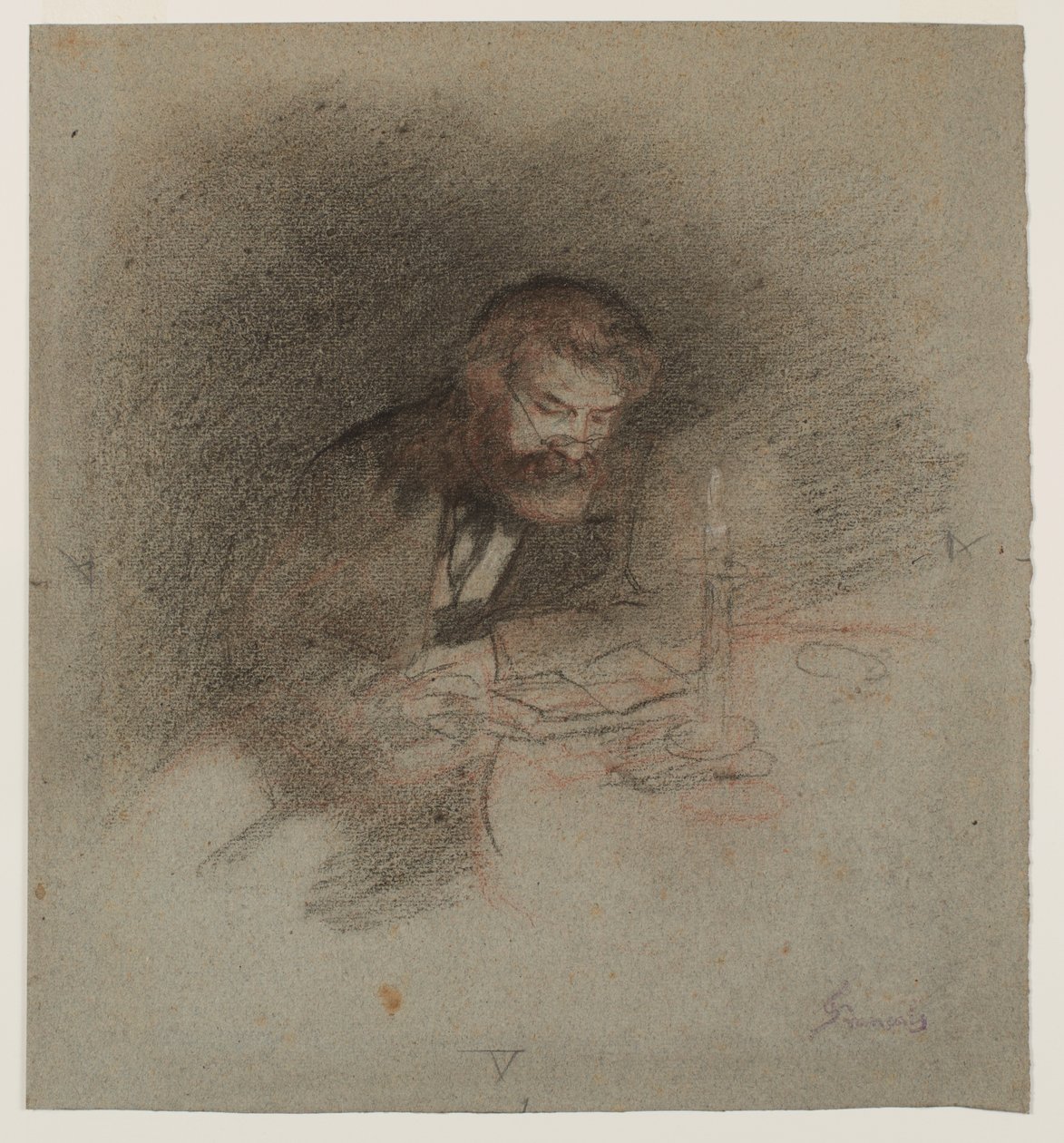 Muž čtoucí při svíčkách od Unknown artist