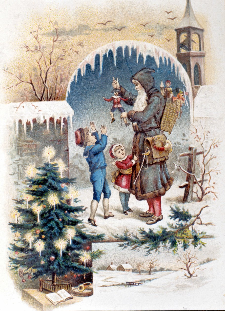 Otec Vánoc s dětmi. 1892 chromolitografie. od Unknown artist