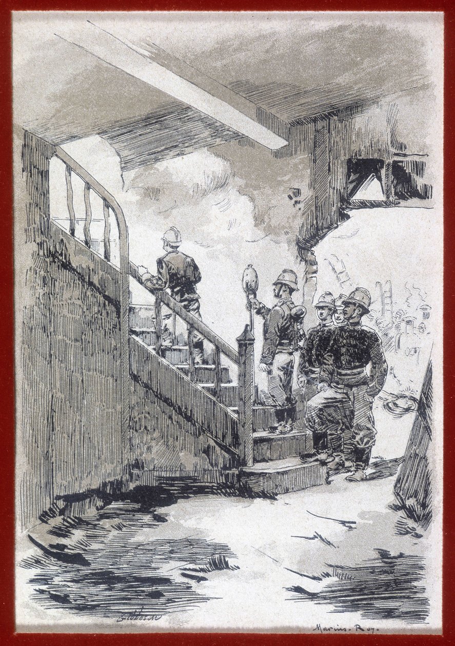 Hasiči: rozpoznání požáru - grav., n.d. od Unknown artist