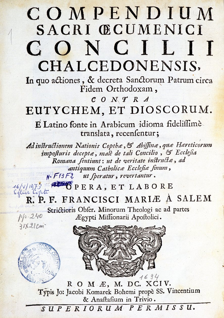 Frontispice of “Comendium sacri oecumenici concilii chalcedonensis””” od Unknown artist