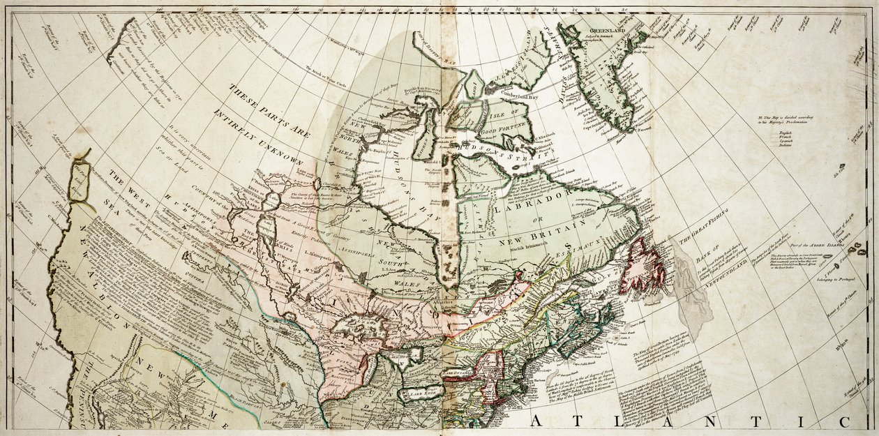 Severní Amerika, asi 1765 (kolorovaná rytina) od Unknown artist