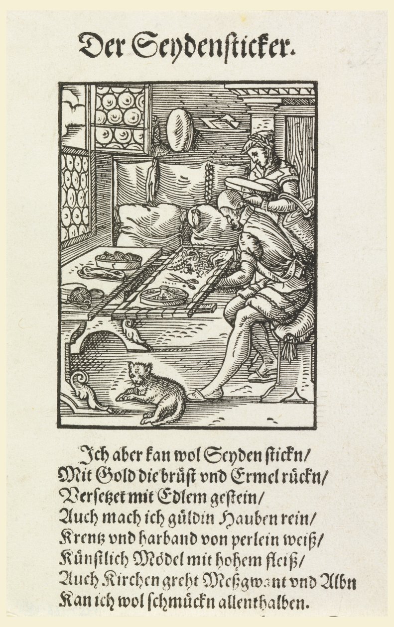 Dřevoryt (faksimile): Vyšívač při práci od Unknown artist