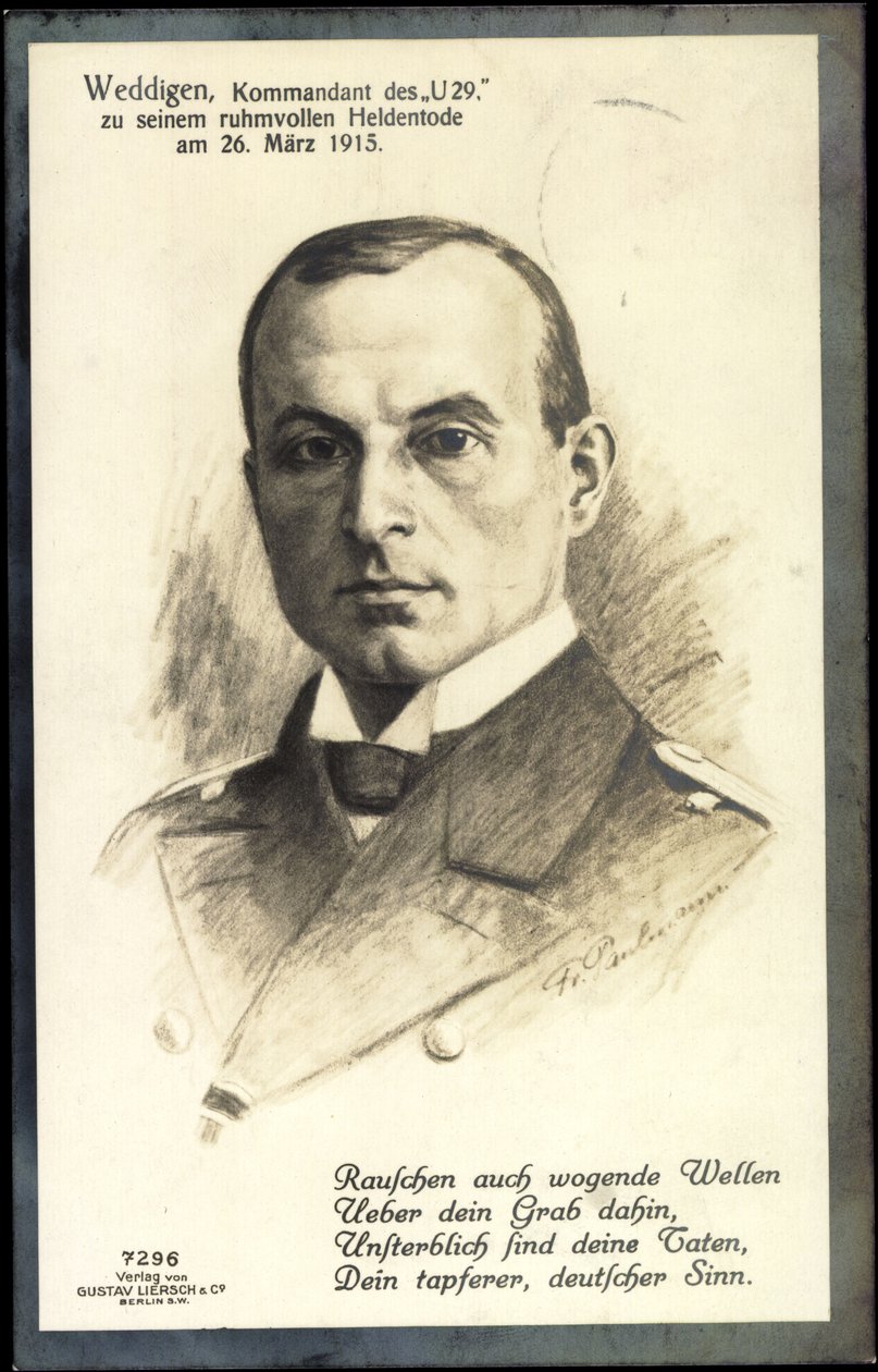 Passepartout umělec Otto Weddigen, U 29 od Unknown photographer