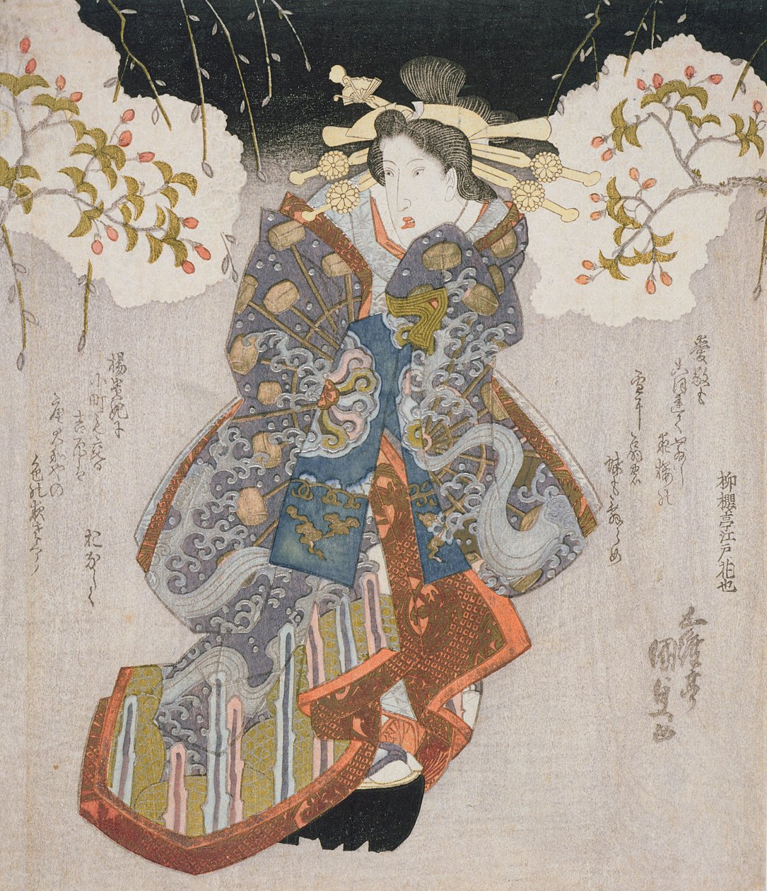 Iwai Kumesaburo II jako kurtizána, kolem 1830 (barevný dřevotisk) od Utagawa Kunisada