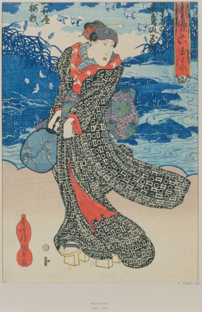 Japonka u moře (barevný dřevotisk) od Utagawa Kunisada