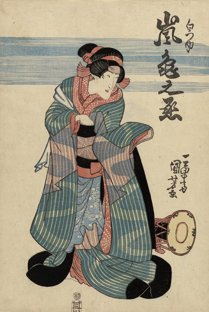 Herec Arashi Kamenojo II jako Shiratsuyu, kolem 1840 (barevný dřevořez) od Utagawa Kuniyoshi