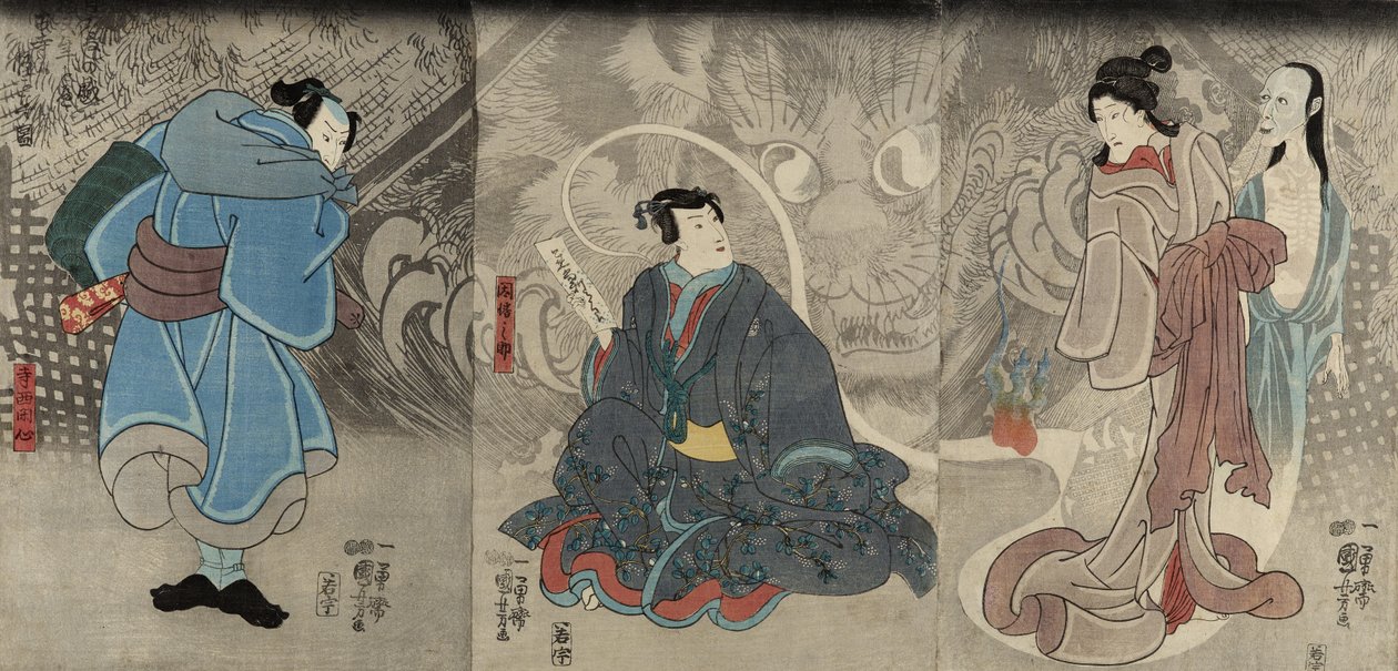 Scene from a Ghost Story: The Okazaki Cat Demon, 1847-48 (barevný dřevěný tisk) od Utagawa Kuniyoshi