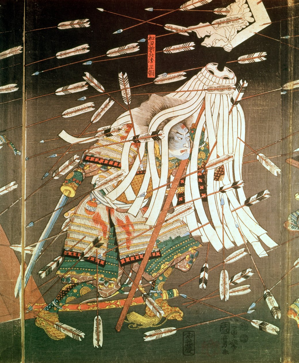 Poslední vzdor klanu Kusanoki, bitva u Shijo Nawate, 1348, cca 1851 (dřevotisk) od Utagawa Kuniyoshi