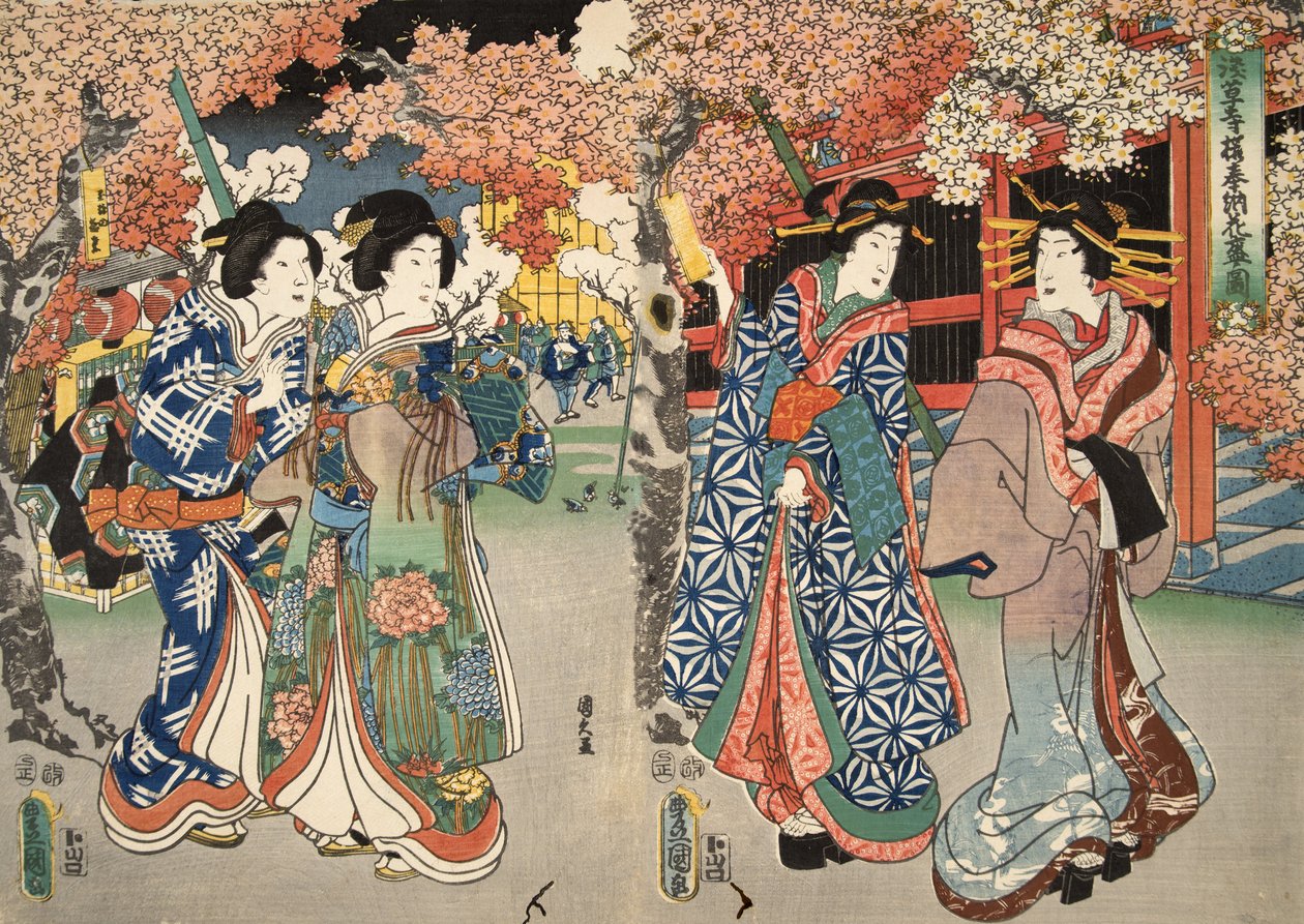 Scéna z Genji monogatari (Tale of Genji) od Murasaki Shibuku (nar. 978) c. 1860 (barevný dřevotisk) od Utagawa and Toyokuni Kuniyoshi