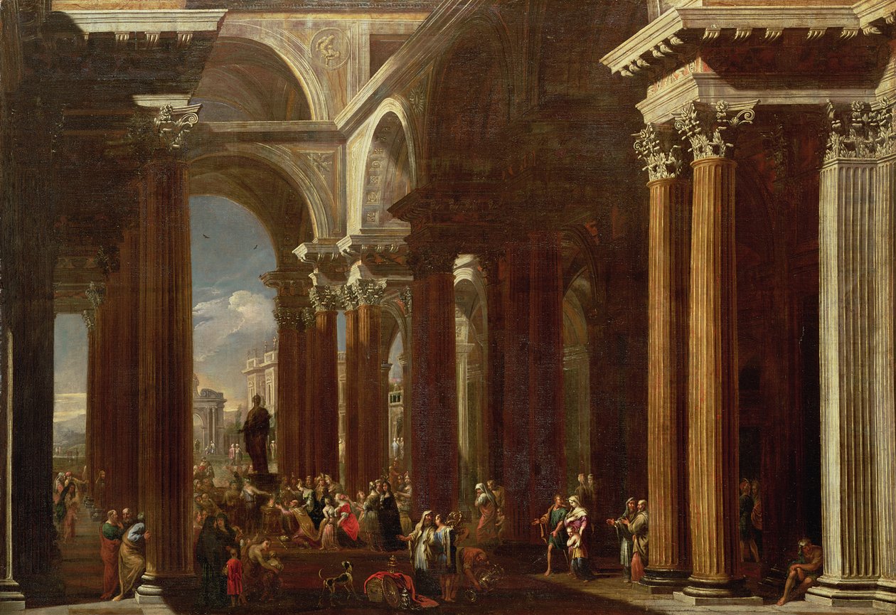 Architektonické Capriccio s římskou obětí od V. and Gargiulo, D. Codazzi
