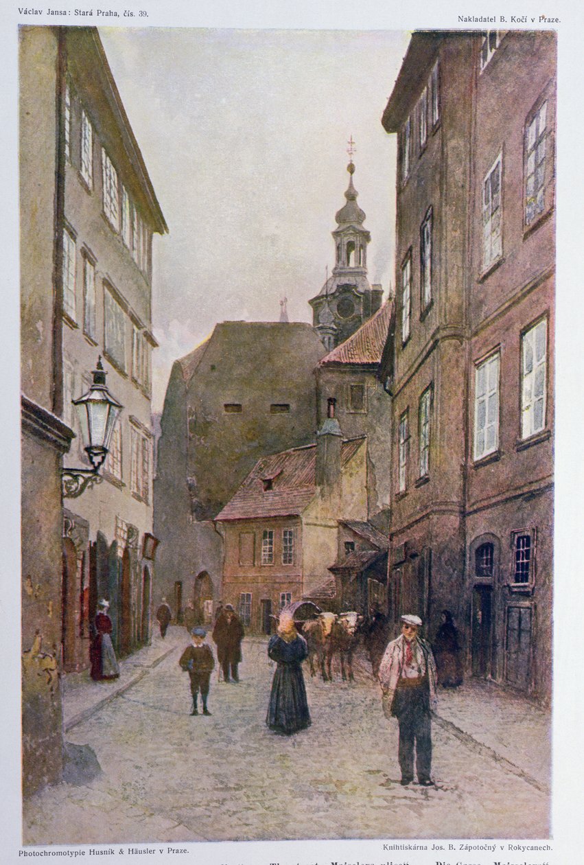 Maiselova ulička, Praha, ilustrace z knihy "Stará Praha", cca 1898 od Vaclav Jansa