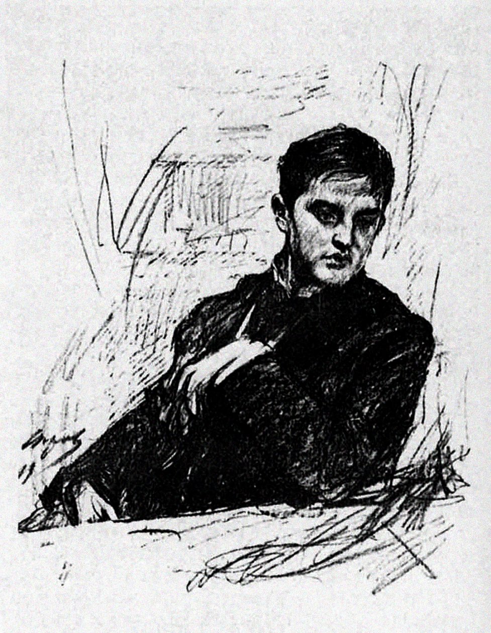 Dmitrij Filosofov (uhl na papíře) od Valentin Aleksandrovich Serov