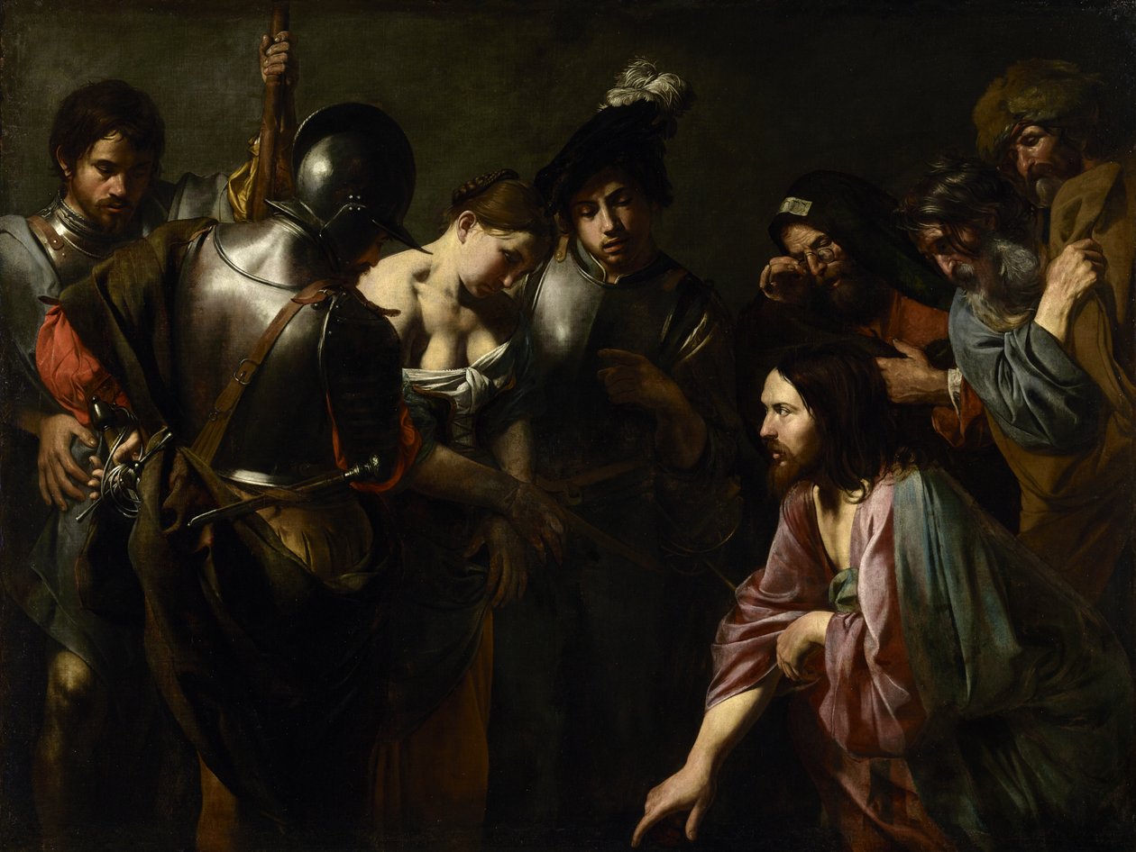 Kristus a cizoložnice od Valentin de Boulogne