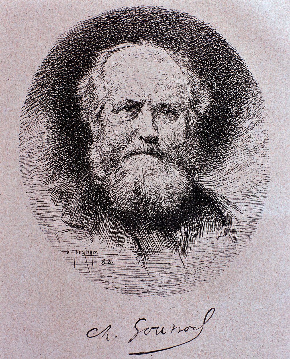 Portrét Charlese Gounoda (kresba od Vespasiano Bignami