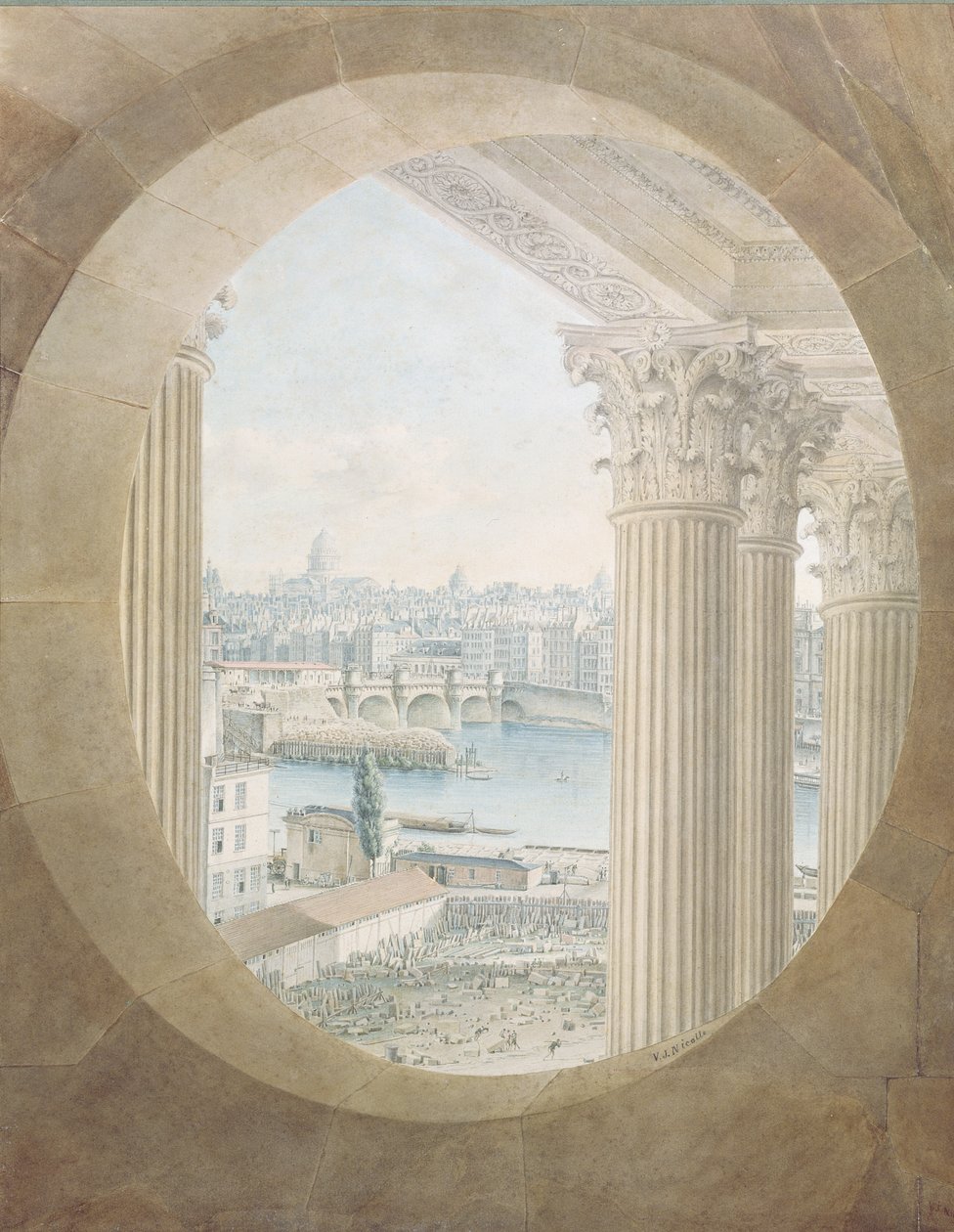 Pohled na Pont Neuf z Býčího oka v Louvru, 1810 od Victor Jean Nicolle