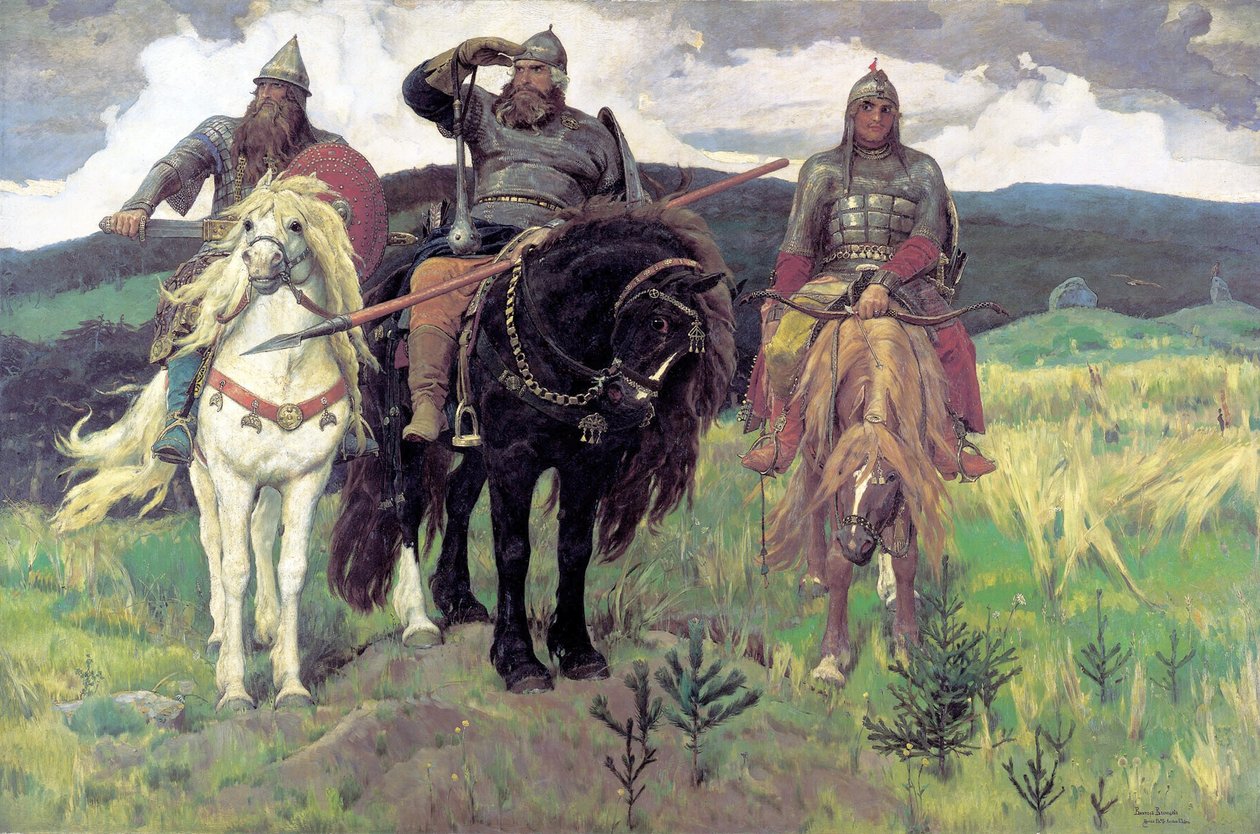  nNěmecky: Die drei BogatyrnFrancais : Les Bogatyrsn od Viktor Mikhaylovich Vasnetsov