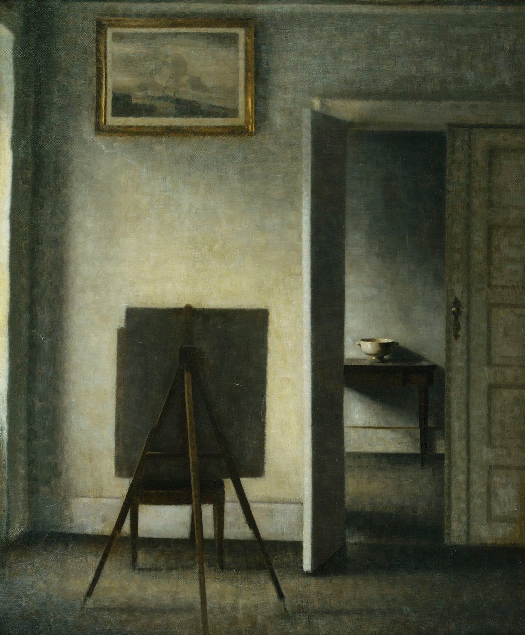 Interiér s umělcovým stojanem, od Vilhelm Hammershoi