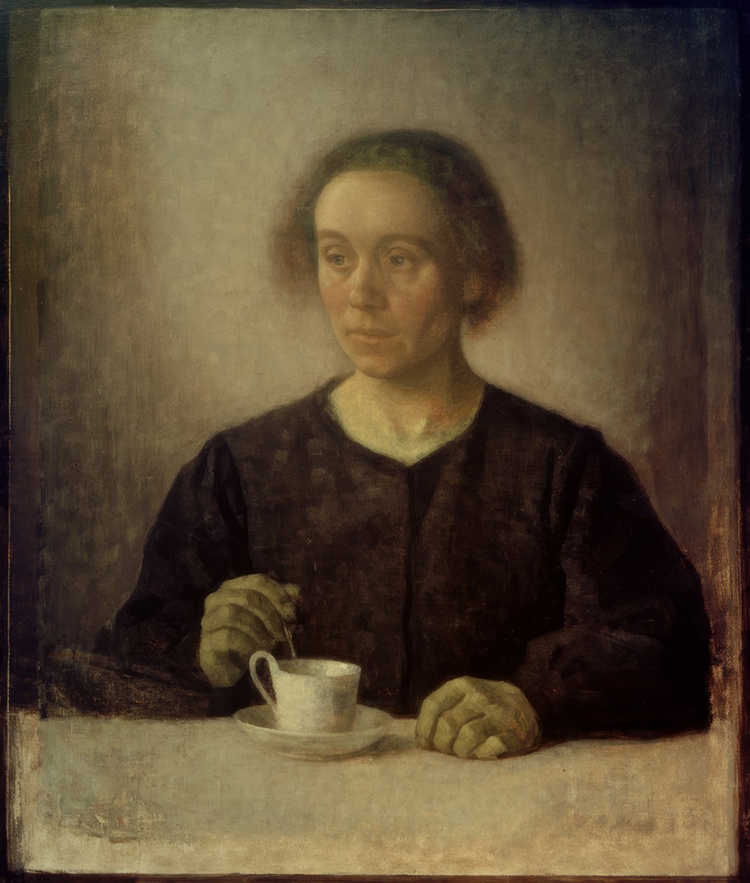 Umělcova žena s šálkem od Vilhelm Hammershoi