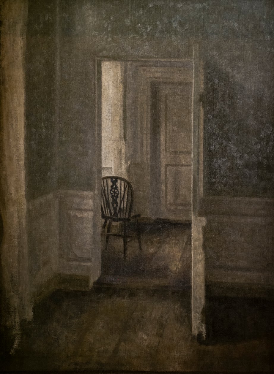 Interiér s Windsor židlí od Vilhelm Hammershoi
