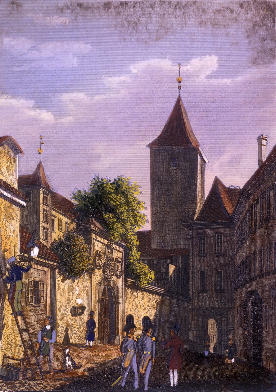 Staré purkrabství, 1847 (barevná ocelorytina) od Vincenc Morstadt