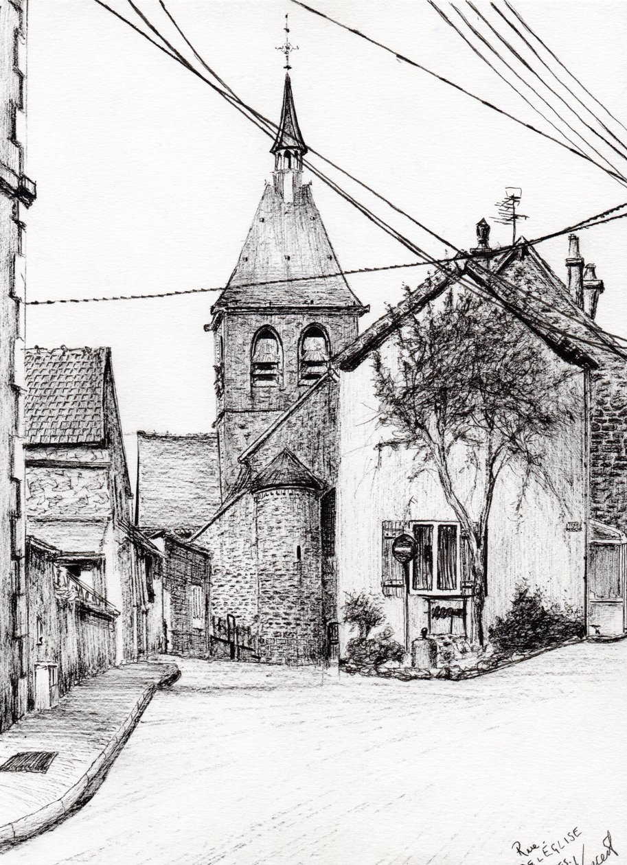 Kostel v Laignes Francie, 2007, (inkoust na papíře) od Vincent Alexander Booth