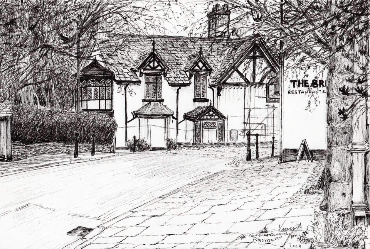 Condemned building Prestbury, 2009, (inkoust na papíře) od Vincent Alexander Booth