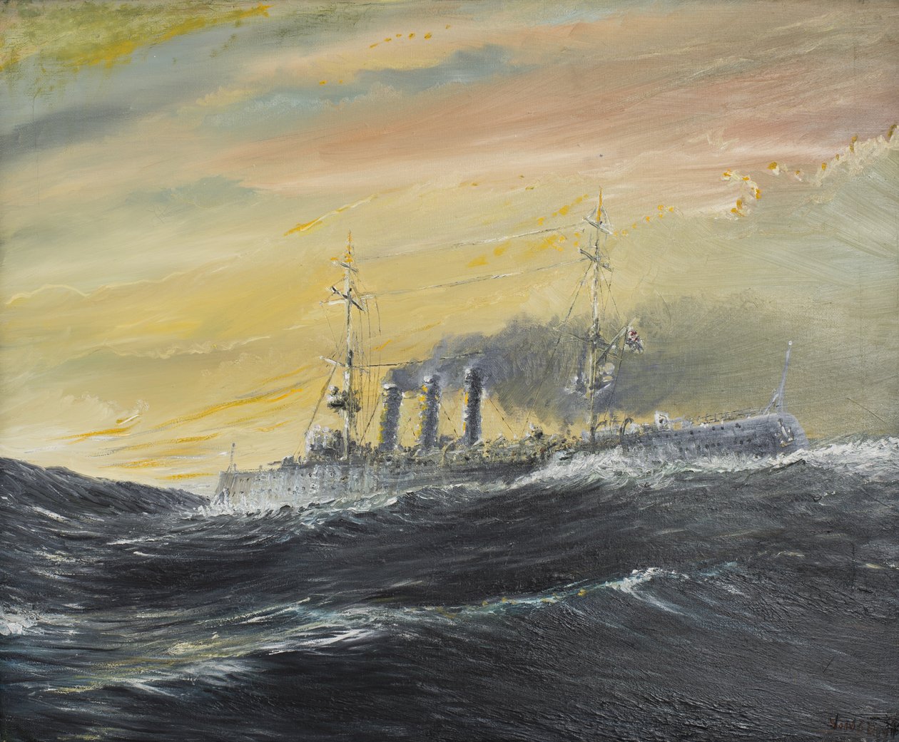 Emden na vlnách Indického oceánu 1914, 2011, (olej na plátně) od Vincent Alexander Booth