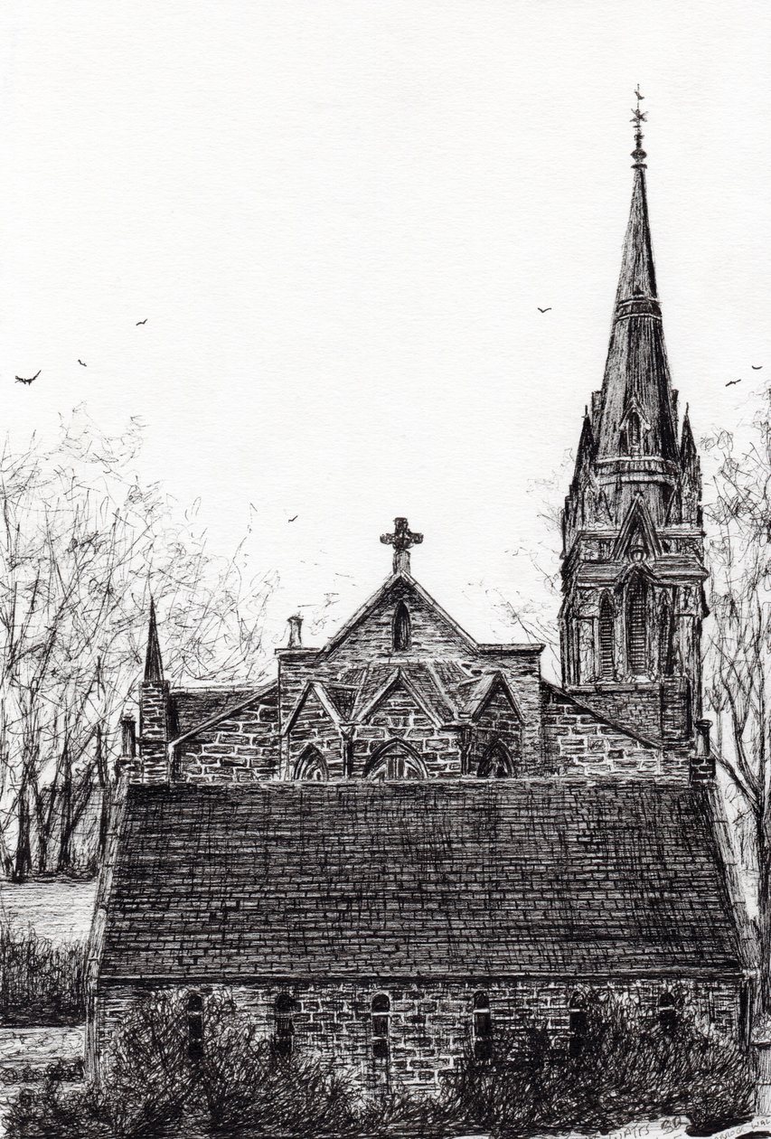 Glenmuick (Ballater) Church, 2007, (inkoust na papíře) od Vincent Alexander Booth